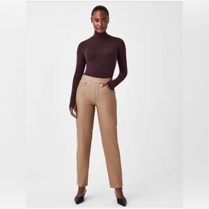 Spanx Faux Leather Like Slimming Stretch Slim Straight Leg Pant Large Petite Nwt